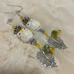 Hand Crafted Yellow Owl Earrings